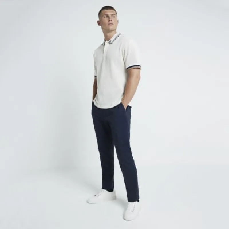 Cream Regular fit Textured Tipped Polo shirt sold by River Island