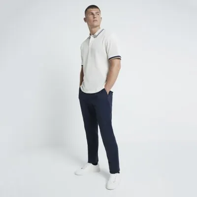 Cream Regular fit Textured Tipped Polo shirt sold by River Island
