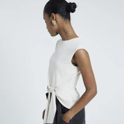 Cream Tie Detail Sleeveless Top sold by River Island