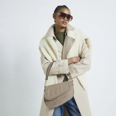 Beige RI Monogram Shoulder Bag sold by River Island
