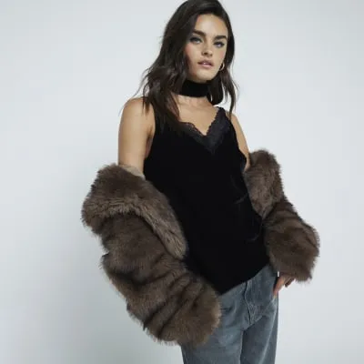 Black Velvet Lace Cami Top sold by River Island