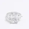 Silver Cubic Zirconia Large Square Stone Ring sold by River Island