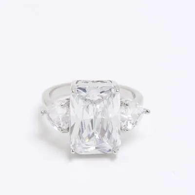 Silver Cubic Zirconia Large Square Stone Ring sold by River Island
