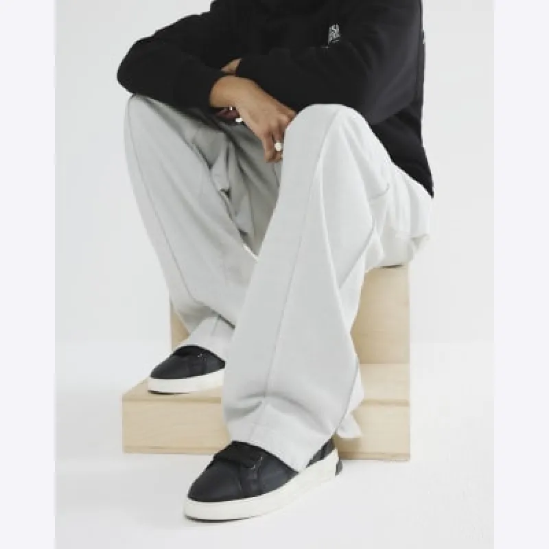 Black Leather Canvas Toe Cap Trainers made by River Island