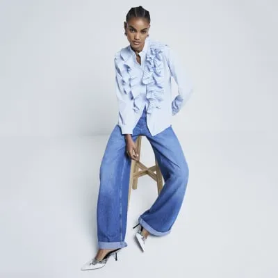 Blue Long Sleeved Ruffled Blouse sold by River Island