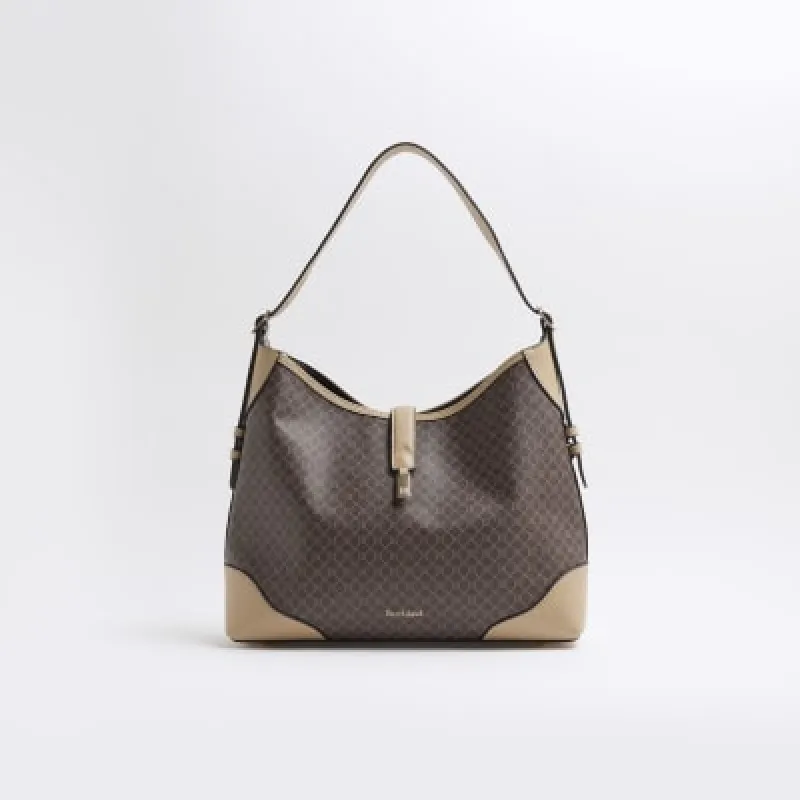Brown Faux Leather Monogram Shoulder Bag sold by River Island