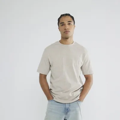 Beige Marl Slim Fit Short Sleeve T-Shirt sold by River Island