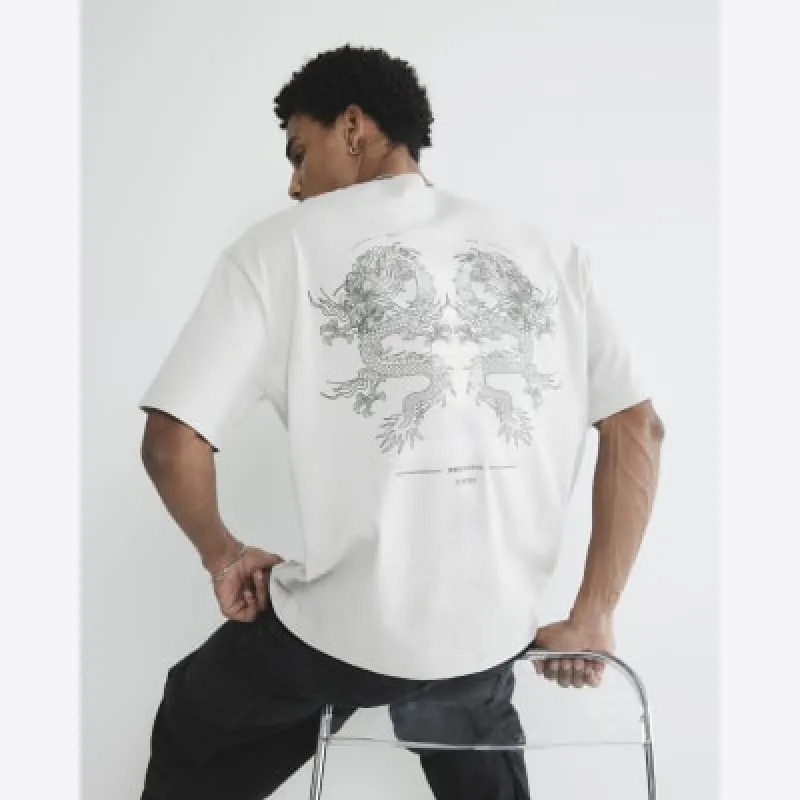 Grey Short Sleeve High Build Dragon T-Shirt sold by River Island