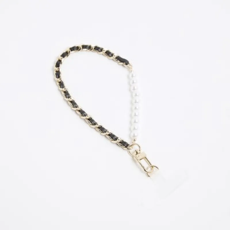 Gold Faux Leather Weave Phone Chain sold by River Island