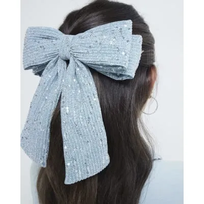 Blue Sequin Oversized Bow Hair Clip sold by River Island