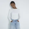 Cream Ribbed Long Sleeve Fitted T-Shirt sold by River Island