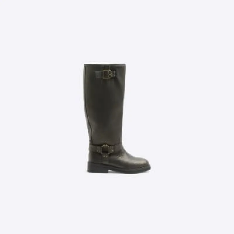 Brown High Leg Biker Boots sold by River Island