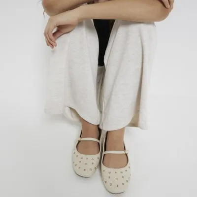 Cream Studded Ballet Shoes sold by River Island
