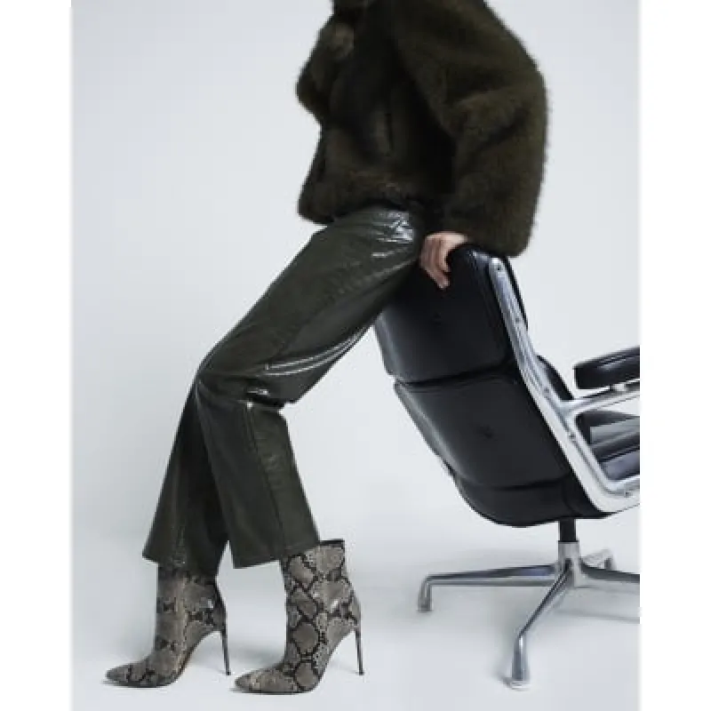 Grey Faux Leather Snake Heeled Boots sold by River Island