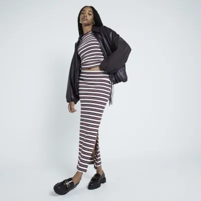 Red Stripe Ribbed Pencil Midi Skirt sold by River Island