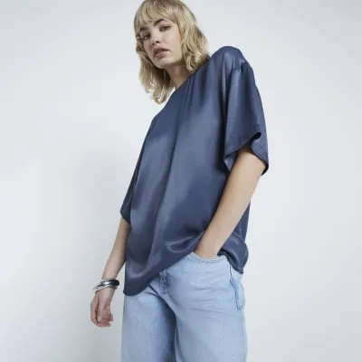 Grey Satin Oversized T-shirt sold by River Island