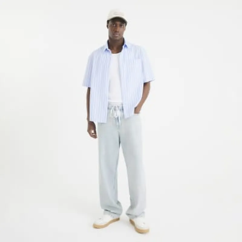 Blue Boxy Fit Short Sleeve Stripe Shirt sold by River Island