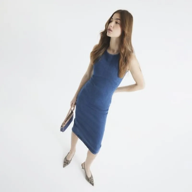 Blue Stretch Denim Bodycon Midi Dress sold by River Island