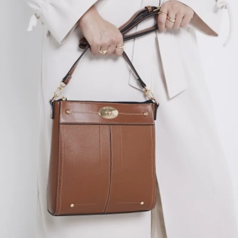 Brown Lock Hardware Cross Body Bag sold by River Island