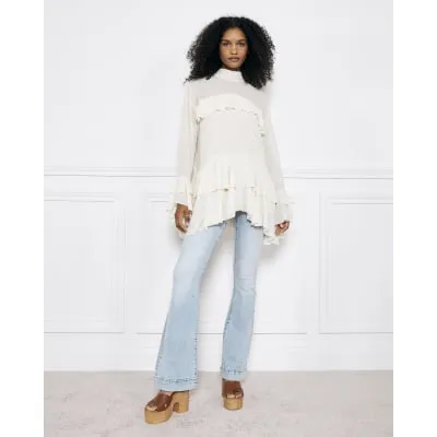 Light Blue High Rise Tummy Hold Flare Jeans sold by River Island