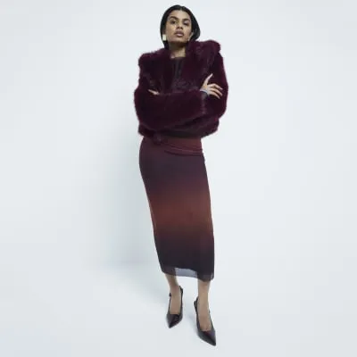 Petite Red Mesh Ombre Print Midi Skirt sold by River Island