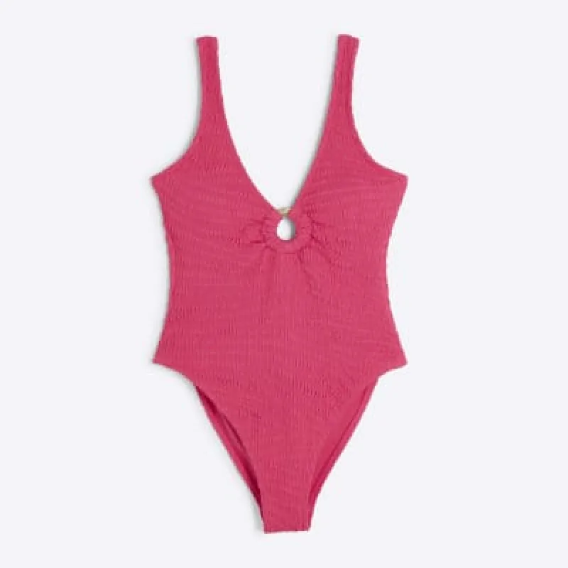 Petite Pink Textured Ring Detail Swimsuit sold by River Island