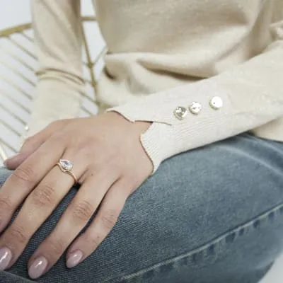 Silver Cubic Zirconia Teardrop Ring sold by River Island