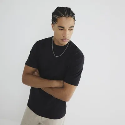 Black Slim Fit Short Sleeve Twill T-Shirt sold by River Island