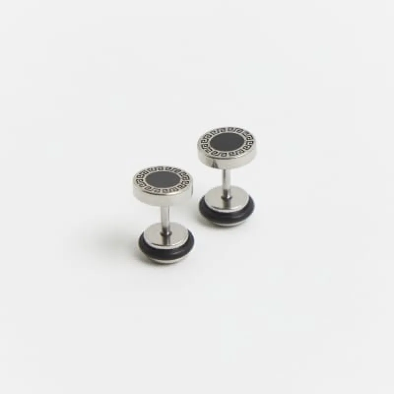 Silver colour Greek key tunnel earrings sold by River Island