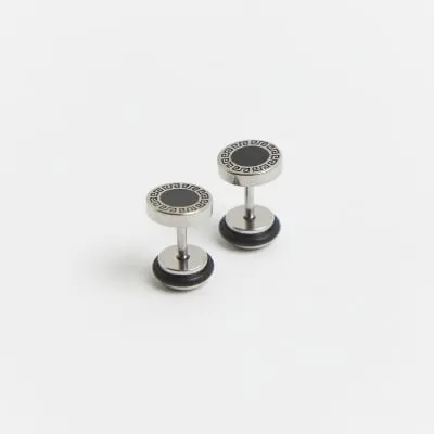 Silver colour Greek key tunnel earrings sold by River Island