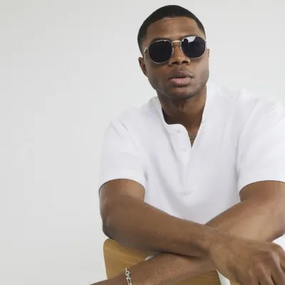 Silver Embossed Metal Hexagon Sunglasses sold by River Island