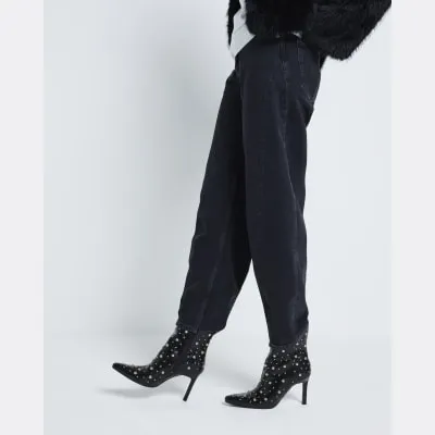 Black Studded Heeled Boots sold by River Island