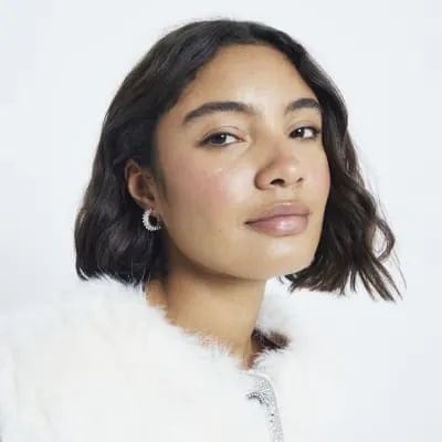 Silver Cubic Zirconia Baguette Hoop Earrings sold by River Island