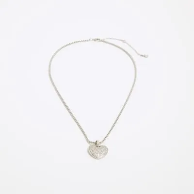 Silver Cubic Zirconia Heart Necklace sold by River Island