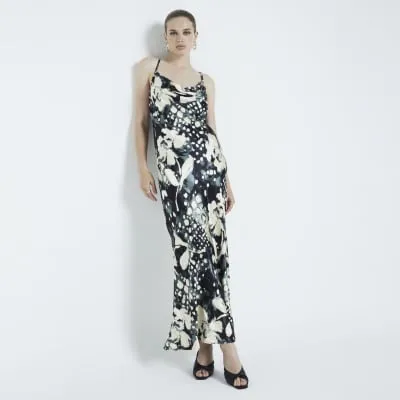 Grey Abstract print satin slip Maxi dress sold by River Island