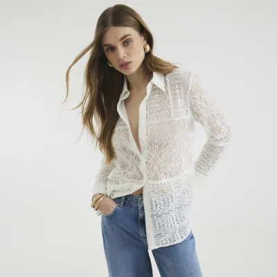 Cream Long Sleeve Lace Shirt sold by River Island