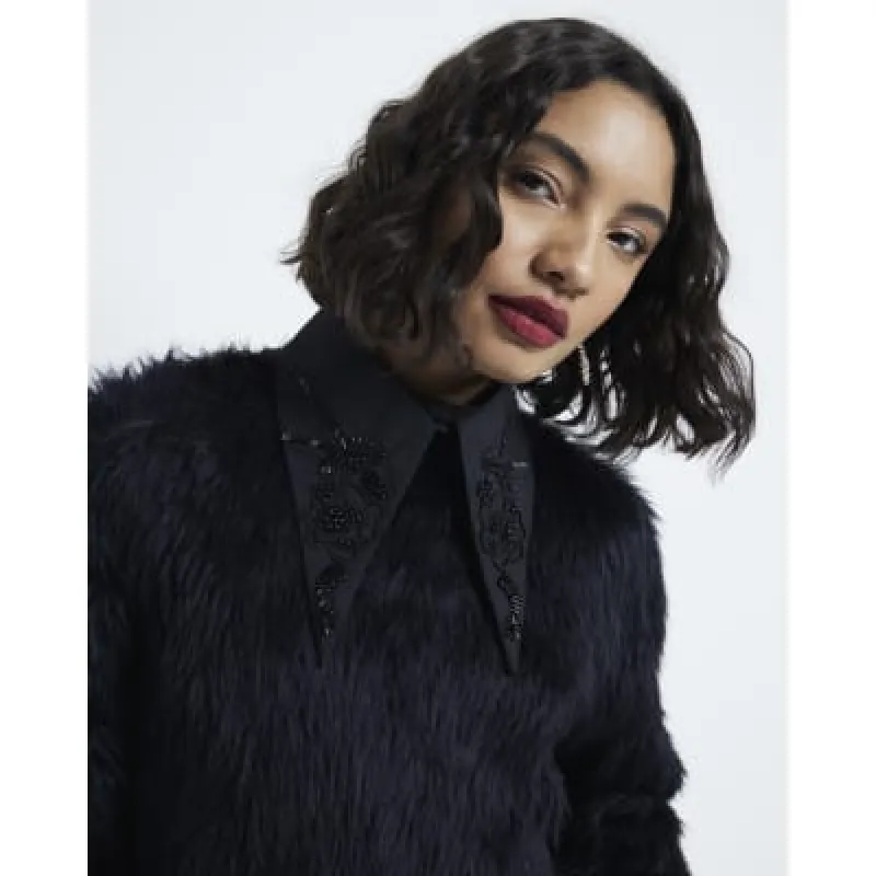 Black Embellished Pointed Collar sold by River Island