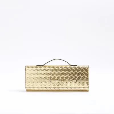 Gold Woven Clutch Bag sold by River Island