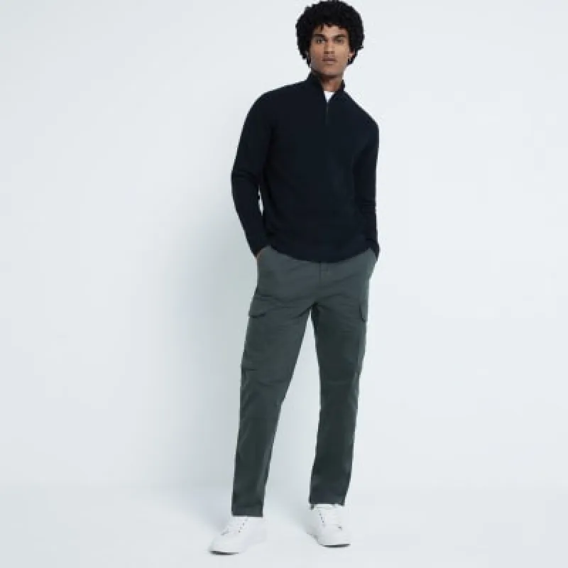 Black Slim Fit Waffle Half Zip Jumper sold by River Island