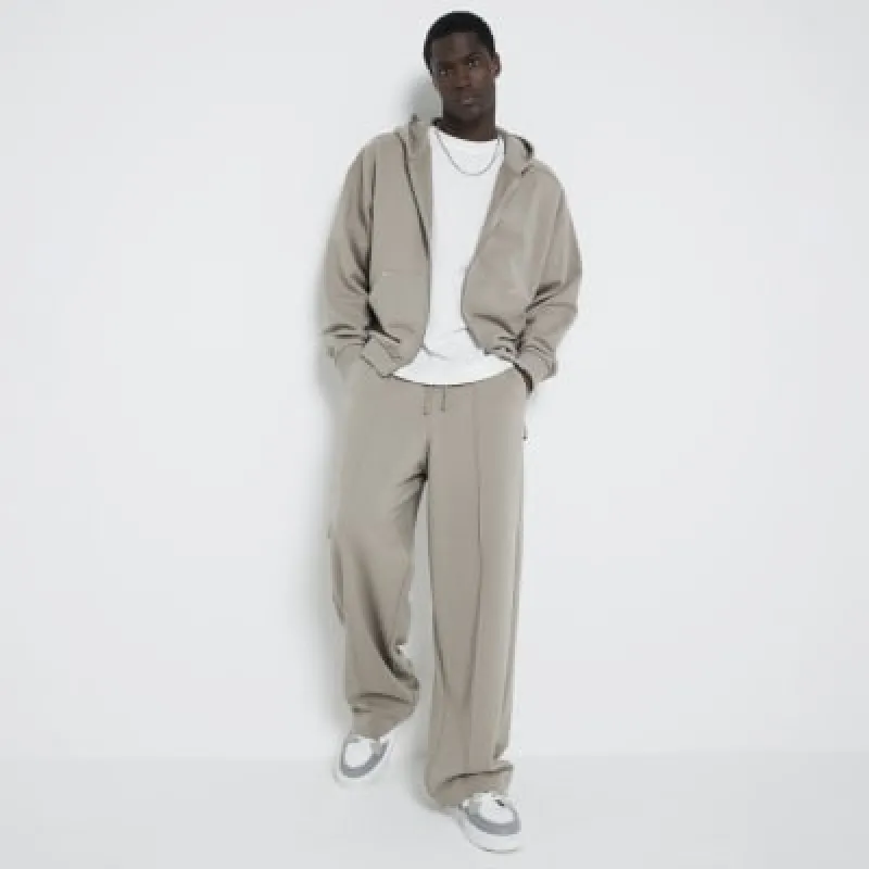 Brown Boxy Fit Zip Through Hoodie sold by River Island