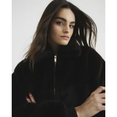 Brown Faux Fur Bomber Jacket sold by River Island