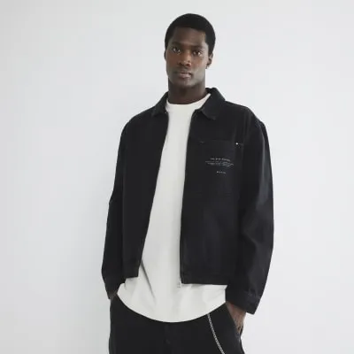 Black Zip Front Denim Jacket sold by River Island