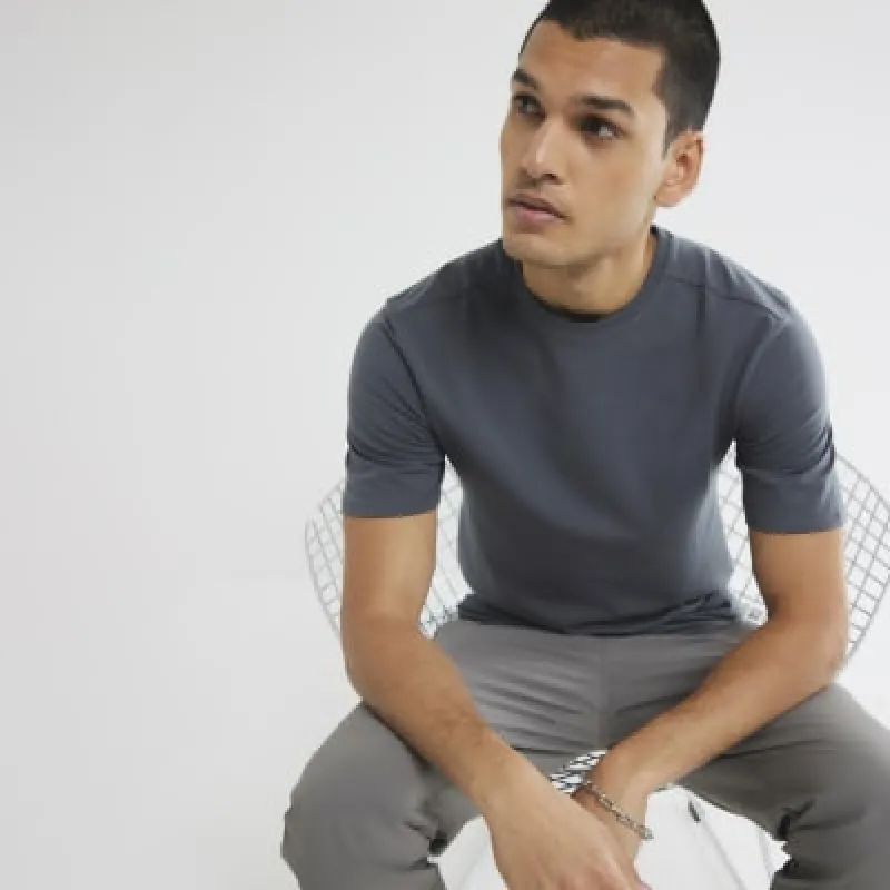 Grey Muscle Fit Short Sleeve T-Shirt sold by River Island