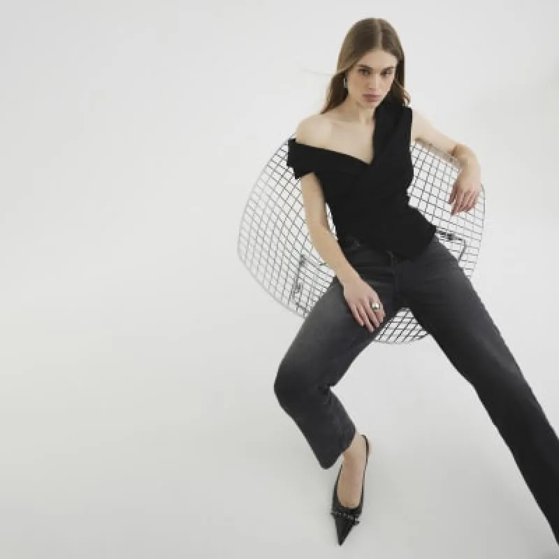 Black Drape Wrap Waistcoat sold by River Island