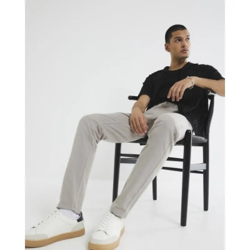 Grey Skinny Fit Chino Trousers sold by River Island