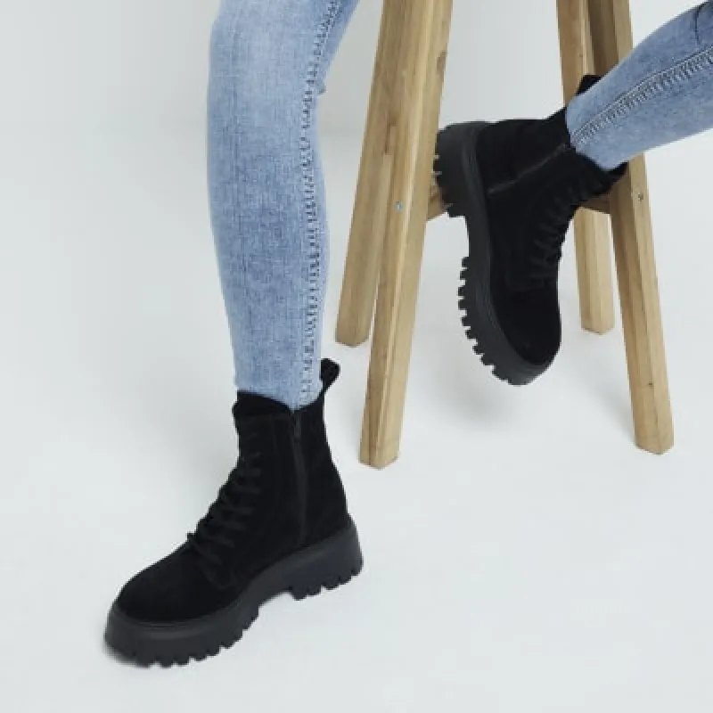 Black Suede Lace Up Boots sold by River Island