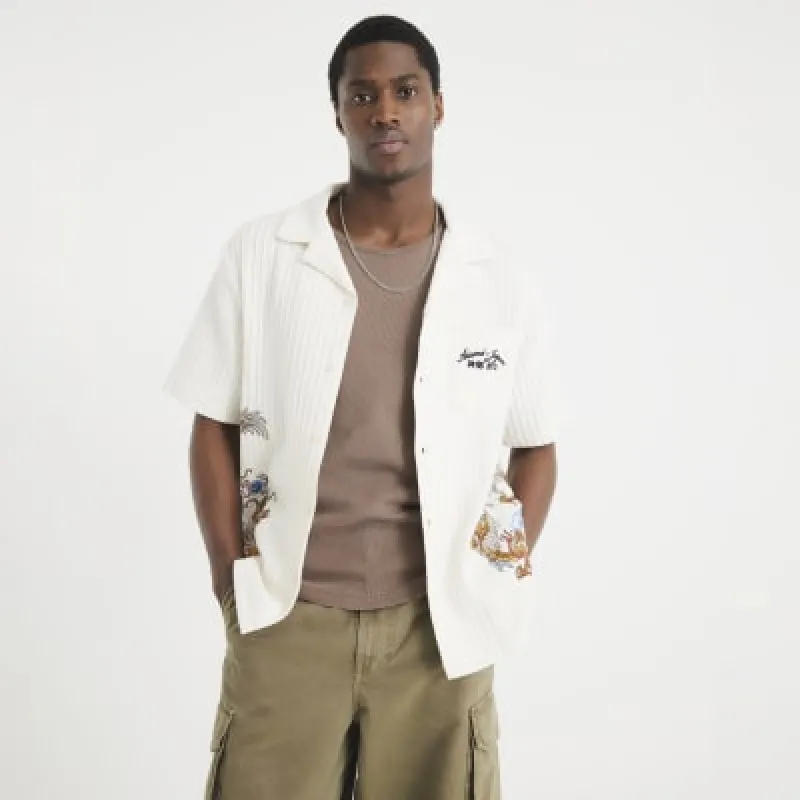 White Dragon Embroidered Ribbed Shirt sold by River Island