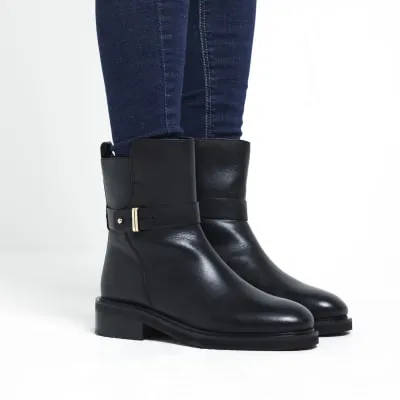 Black Leather Ankle Boot sold by River Island