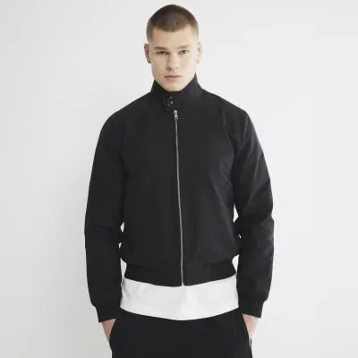 Black Cotton Funnel Harrington Jacket sold by River Island