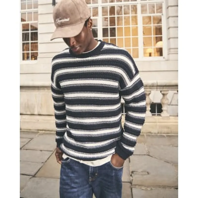 Navy Boxy Fit Textured Striped Jumper sold by River Island